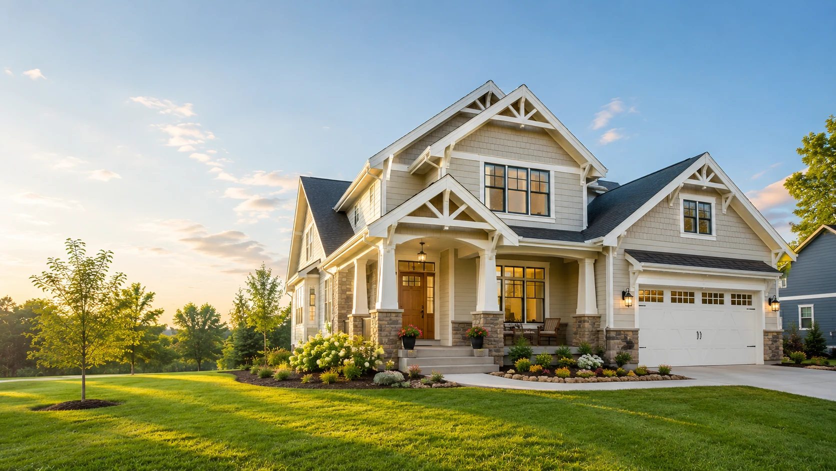 Classic craftsman home with stone accents in Glencoe, Minnesota at golden hour — home inspection